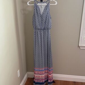 Old Navy Blue and Pink Patterned Maxi Dress